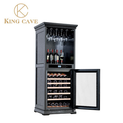 Glass Wine Cellar Refrigerator Electric Wine Cooler Black Wooden Shelves Kitchen Wine Cooler 240V