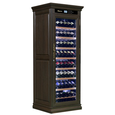 Freestanding Dark Brown Wooden Frame Wine Cooler Cabinet With Locker