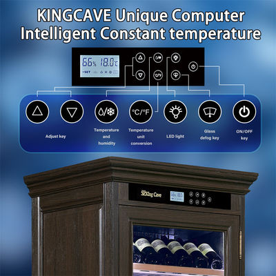 Freestanding Dark Brown Wooden Frame Wine Cooler Cabinet With Locker