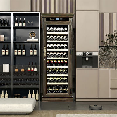 Freestanding Dark Brown Wooden Frame Wine Cooler Cabinet With Locker