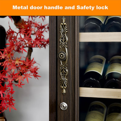 Freestanding Dark Brown Wooden Frame Wine Cooler Cabinet With Locker