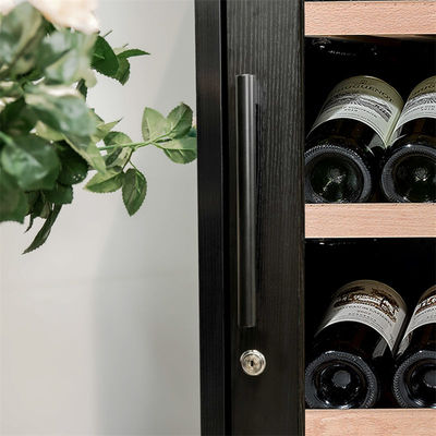 Freestanding Refrigerator Touch Control Lockable Black Wood Wine Cooler Cabinet