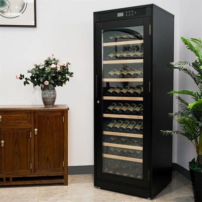 Freestanding Refrigerator Touch Control Lockable Black Wood Wine Cooler Cabinet