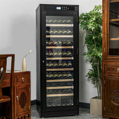 Freestanding Refrigerator Touch Control Lockable Black Wood Wine Cooler Cabinet