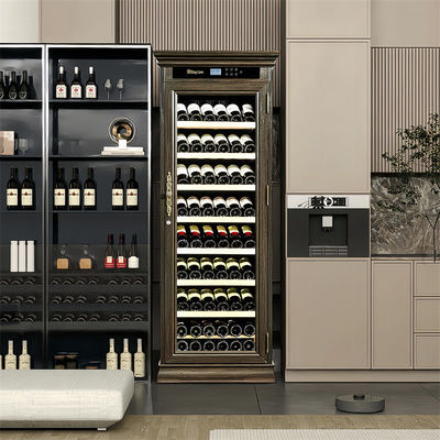 Brown Wood Frame Bar Drinks Cabinet Kitchen Wine Cooler With Locker