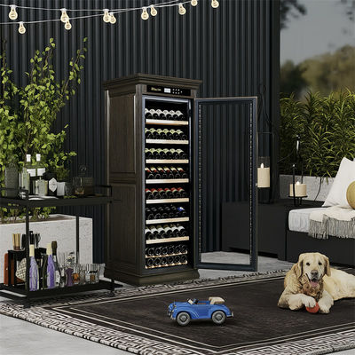 Brown Wood Frame Bar Drinks Cabinet Kitchen Wine Cooler With Locker