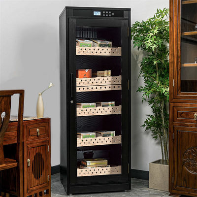 Touch Control Lockable Glass Door Wooden Cigar Cooler Humidor Cabinet