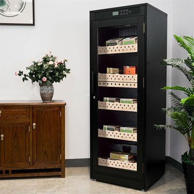 Touch Control Lockable Glass Door Wooden Cigar Cooler Humidor Cabinet