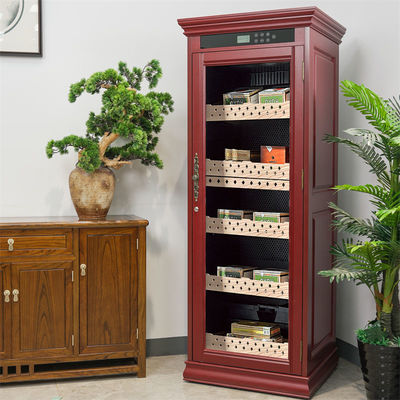 Lockable Glass Door Red Wooden Frame Digital Control Electric Cigar Cooler