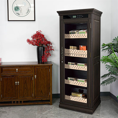 Electronic Humidor Cabinet Cigar Cooler Humidifier With Brown Wood Frame