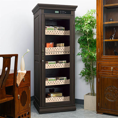 Electronic Humidor Cabinet Cigar Cooler Humidifier With Brown Wood Frame