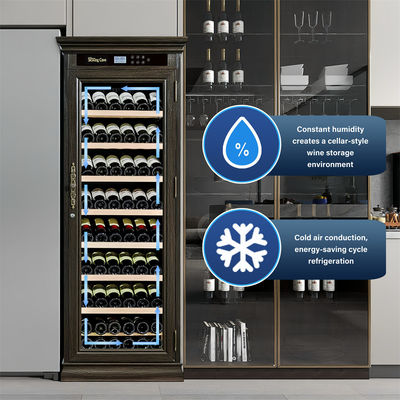 Freestanding Dark Brown Wooden Frame Wine Cooler Cabinet With Locker