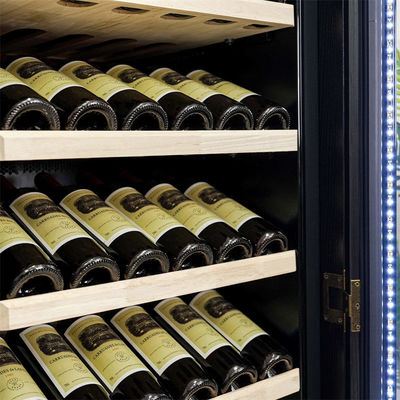 Freestanding Refrigerator Touch Control Lockable Black Wood Wine Cooler Cabinet
